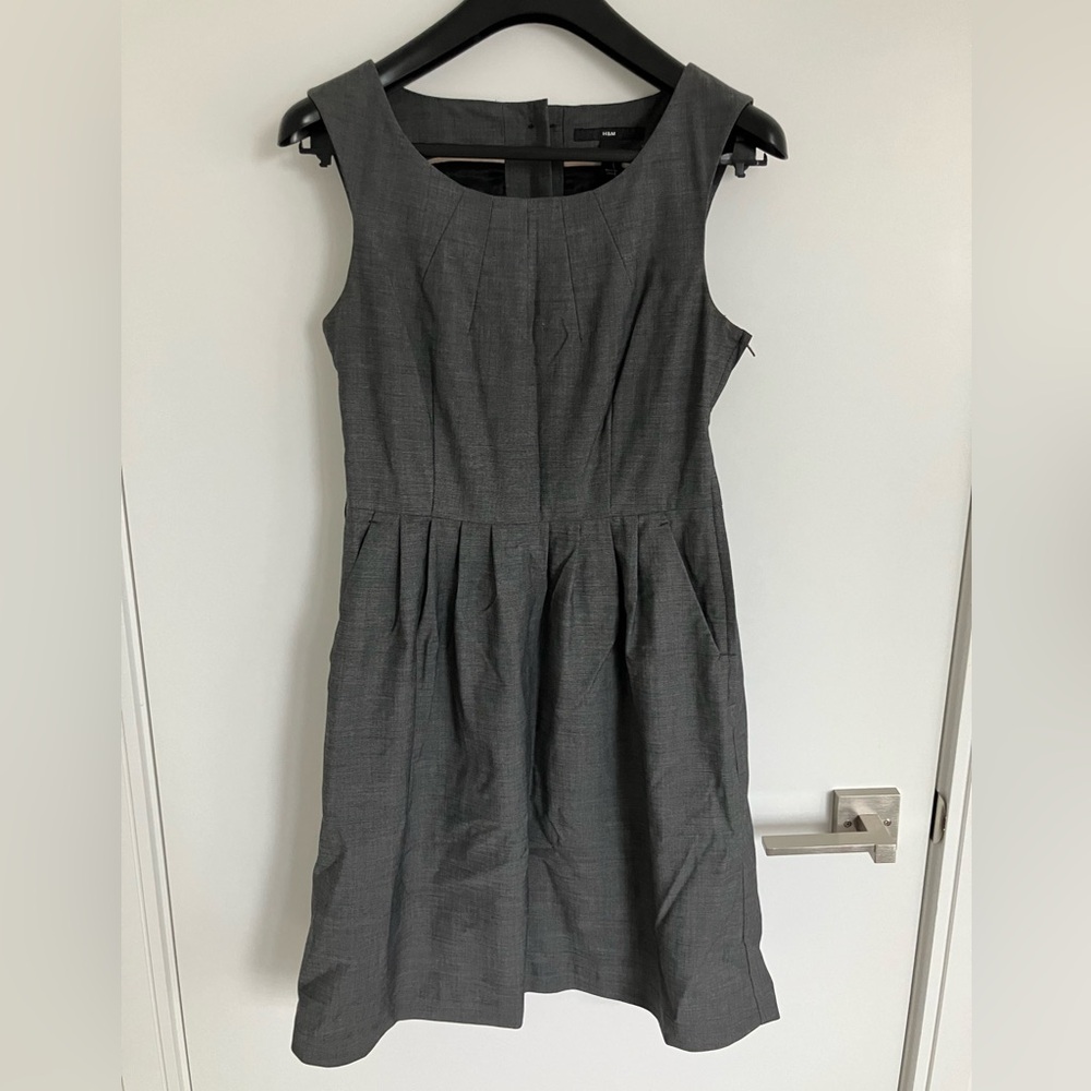 H&M Charcoal Gray Back Button Office Dress